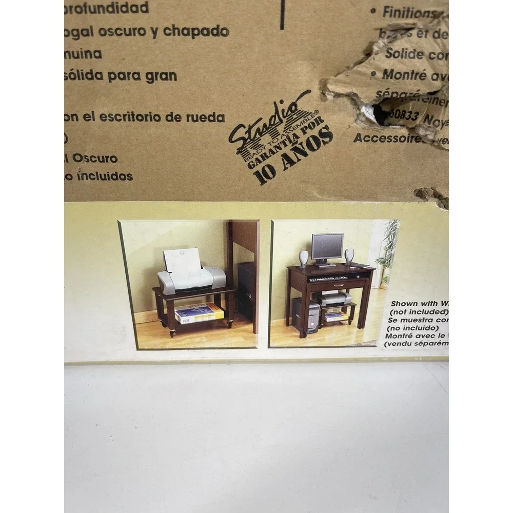 Wheel Printer Cart Real Wood Dark Walnut Stand Rolling Fax Cart 2 Tier Shelf NEW